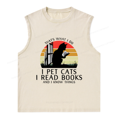 Pagewings Cat And Book Unisex Washed Tank Top