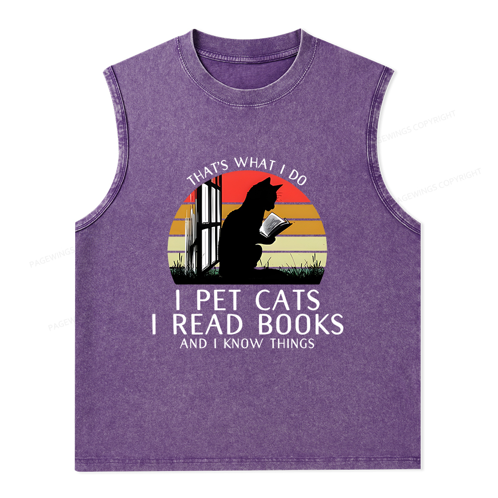 Pagewings Cat And Book Unisex Washed Tank Top