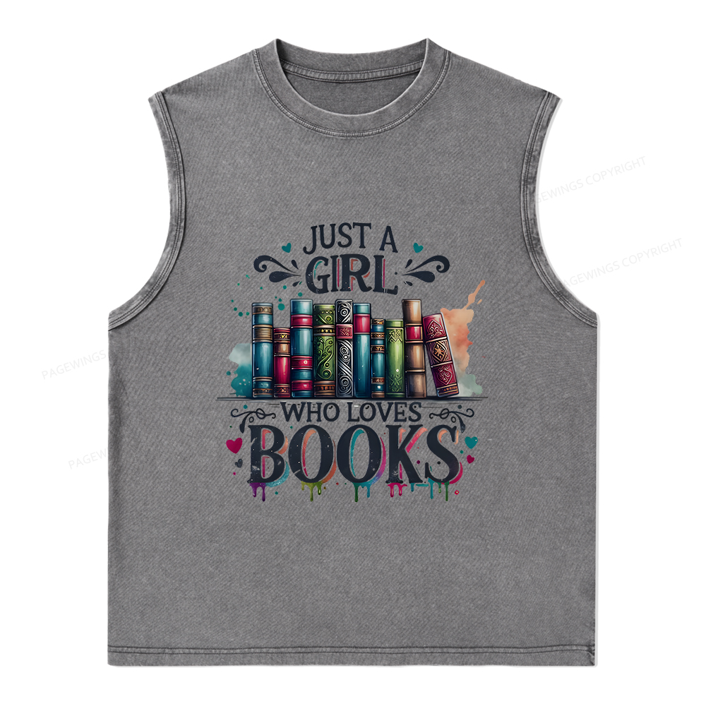 Pagewings Just A Girl Who Loves Books Unisex Washed Tank Top