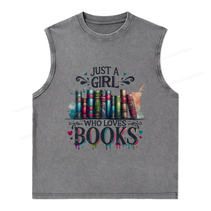 Pagewings Just A Girl Who Loves Books Unisex Washed Tank Top