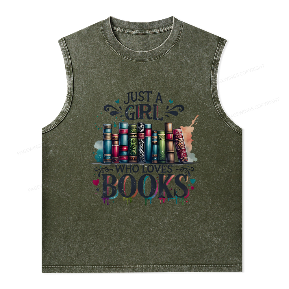 Pagewings Just A Girl Who Loves Books Unisex Washed Tank Top