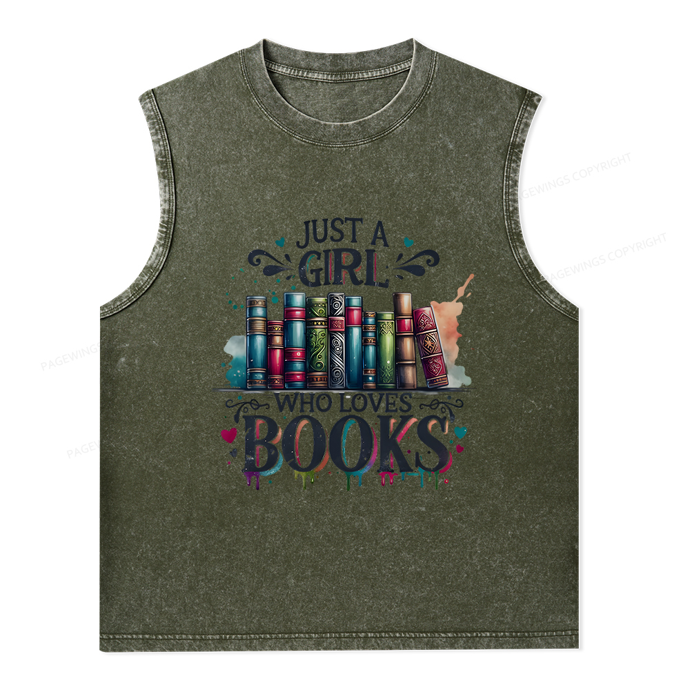 Pagewings Just A Girl Who Loves Books Unisex Washed Tank Top