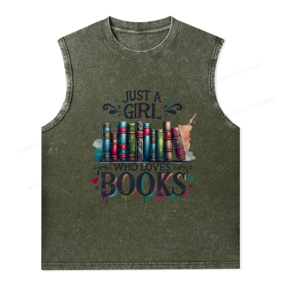Pagewings Just A Girl Who Loves Books Unisex Washed Tank Top