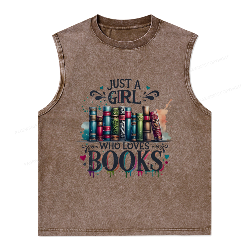 Pagewings Just A Girl Who Loves Books Unisex Washed Tank Top