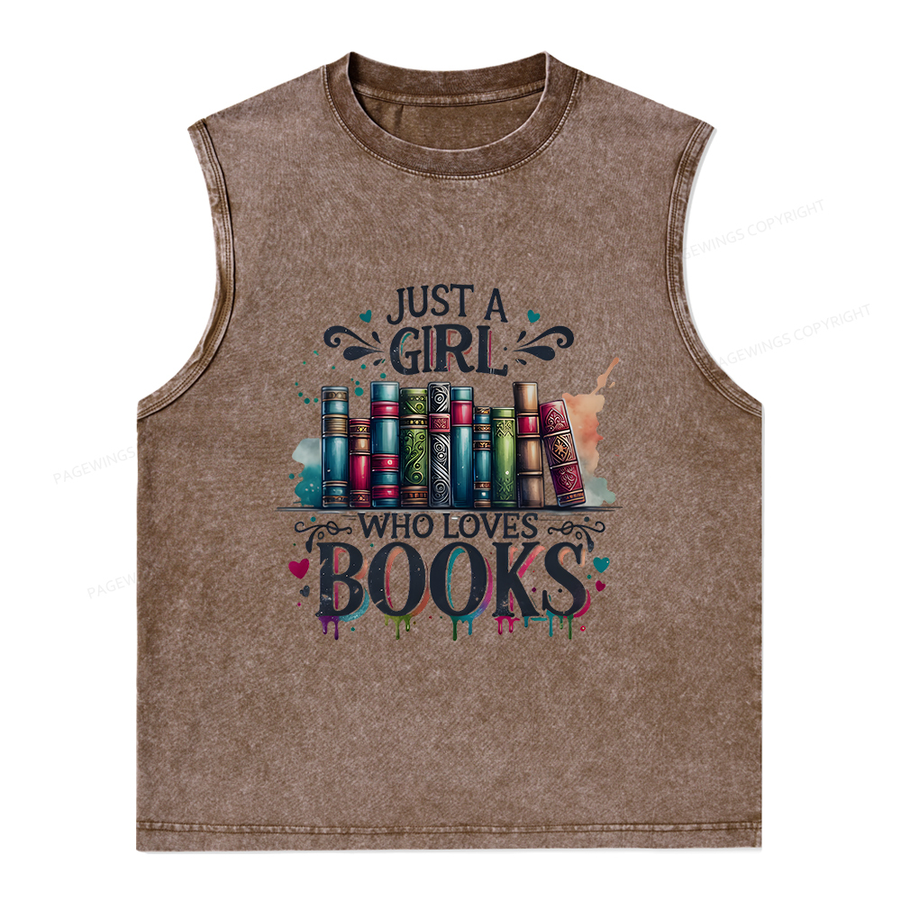 Pagewings Just A Girl Who Loves Books Unisex Washed Tank Top