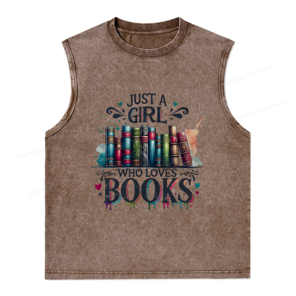 Pagewings Just A Girl Who Loves Books Unisex Washed Tank Top