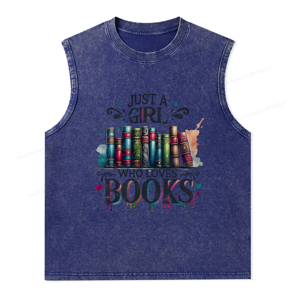 Pagewings Just A Girl Who Loves Books Unisex Washed Tank Top
