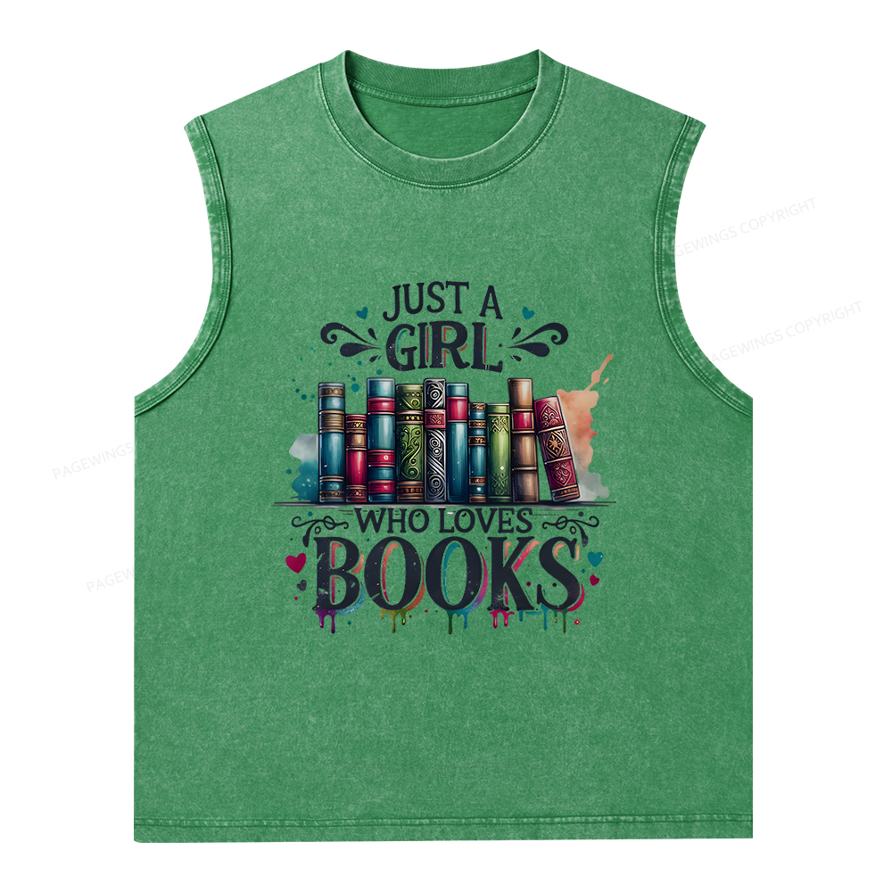 Pagewings Just A Girl Who Loves Books Unisex Washed Tank Top