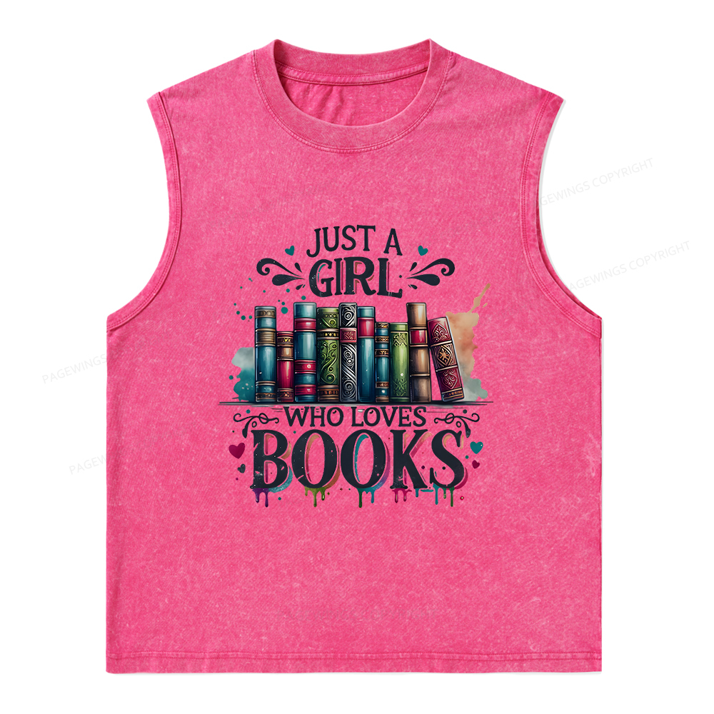 Pagewings Just A Girl Who Loves Books Unisex Washed Tank Top