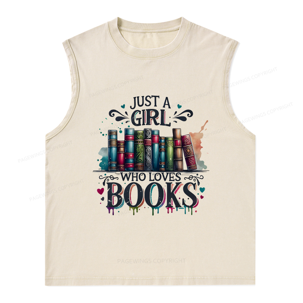 Pagewings Just A Girl Who Loves Books Unisex Washed Tank Top