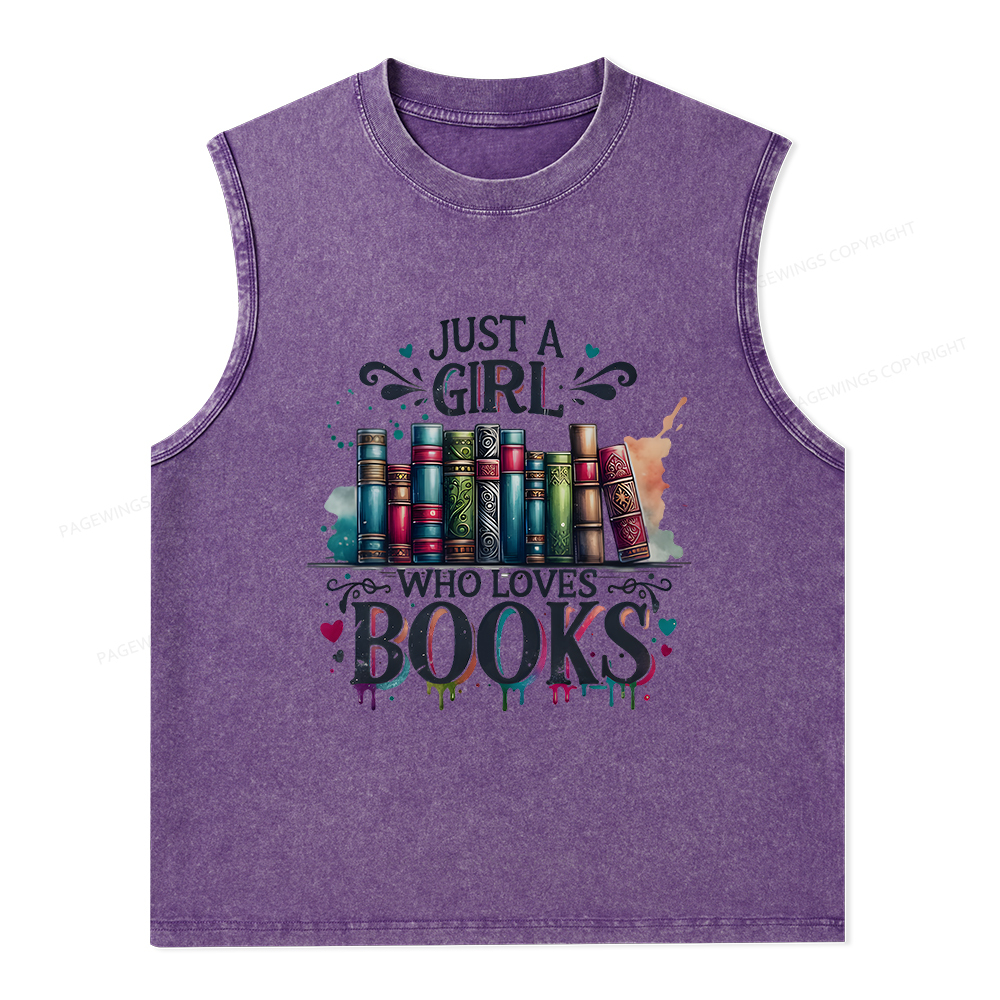 Pagewings Just A Girl Who Loves Books Unisex Washed Tank Top