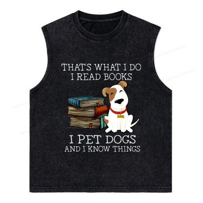 Pagewings What I Do I Read Books Pet Dogs Unisex Washed Tank Top