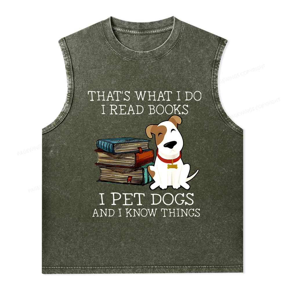 Pagewings What I Do I Read Books Pet Dogs Unisex Washed Tank Top