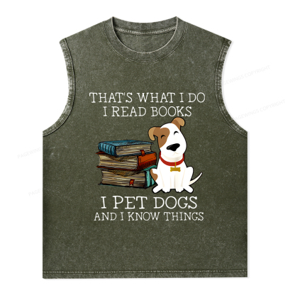 Pagewings What I Do I Read Books Pet Dogs Unisex Washed Tank Top