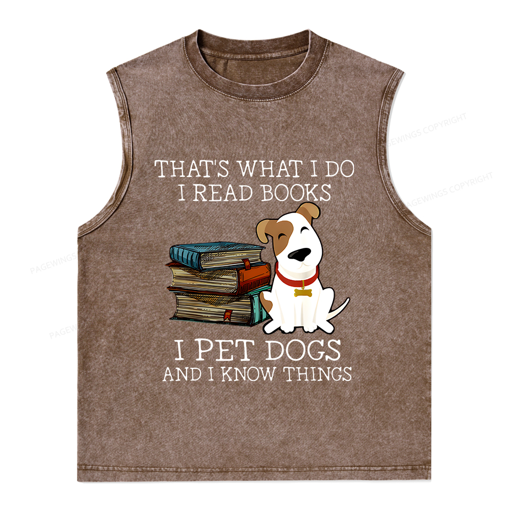 Pagewings What I Do I Read Books Pet Dogs Unisex Washed Tank Top