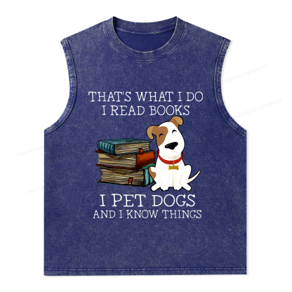 Pagewings What I Do I Read Books Pet Dogs Unisex Washed Tank Top
