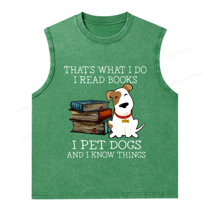 Pagewings What I Do I Read Books Pet Dogs Unisex Washed Tank Top
