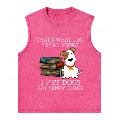Pagewings What I Do I Read Books Pet Dogs Unisex Washed Tank Top