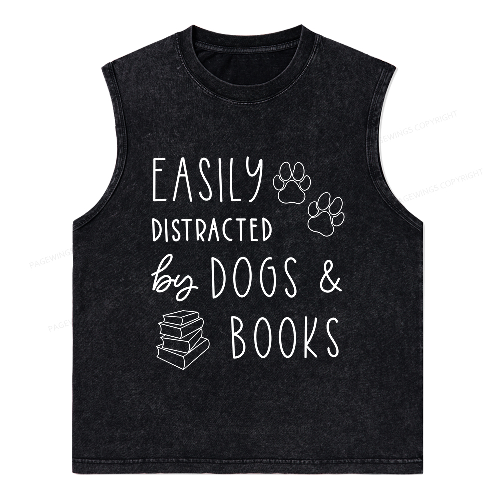 Pagewings Dogs And Books Unisex Washed Tank Top