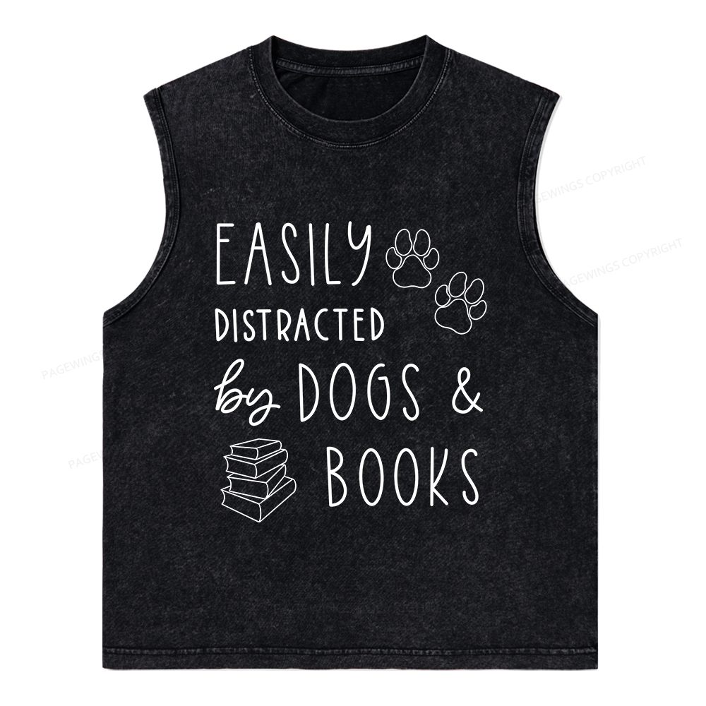 Pagewings Dogs And Books Unisex Washed Tank Top