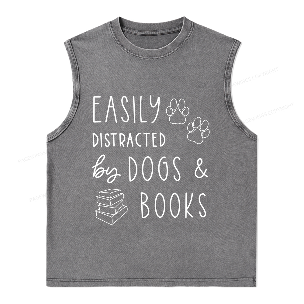 Pagewings Dogs And Books Unisex Washed Tank Top