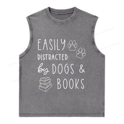 Pagewings Dogs And Books Unisex Washed Tank Top