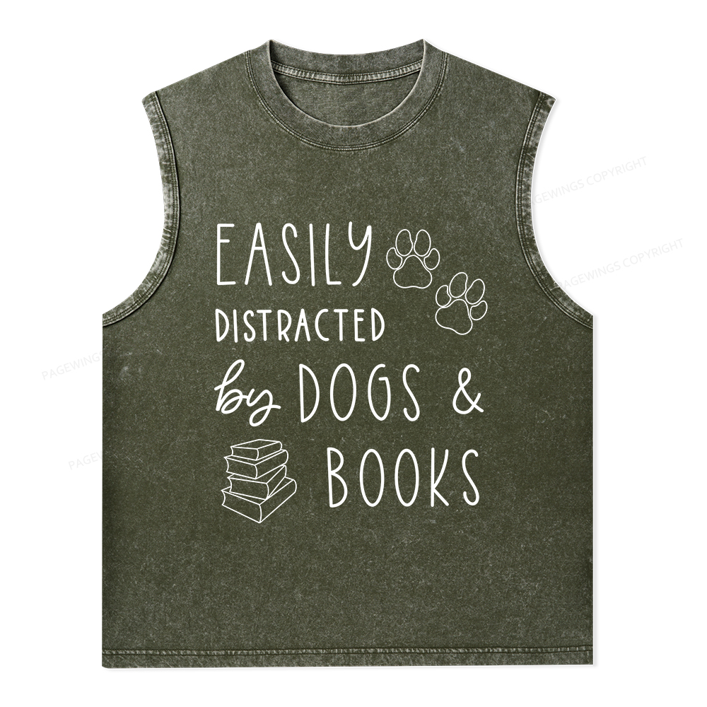 Pagewings Dogs And Books Unisex Washed Tank Top