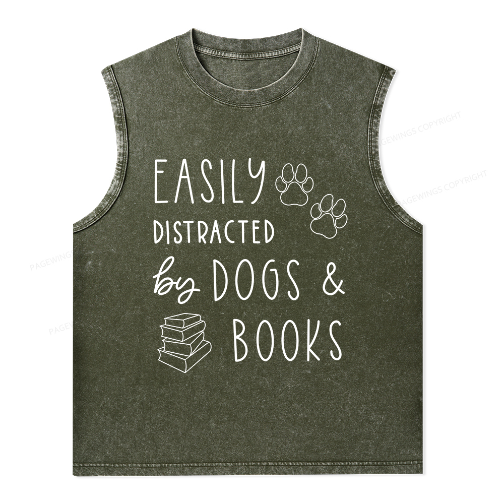Pagewings Dogs And Books Unisex Washed Tank Top