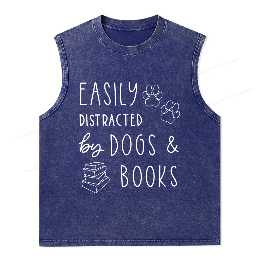 Pagewings Dogs And Books Unisex Washed Tank Top