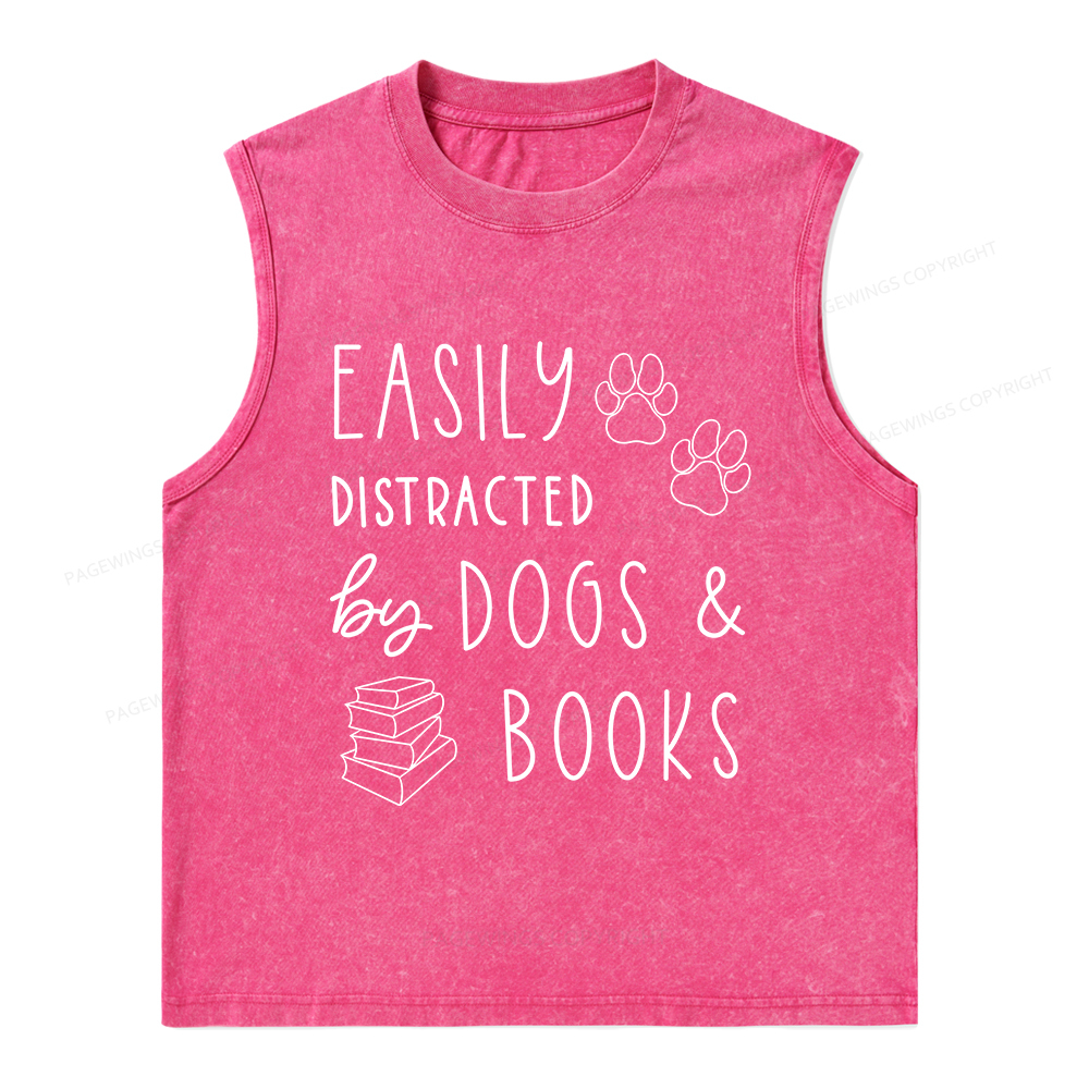 Pagewings Dogs And Books Unisex Washed Tank Top