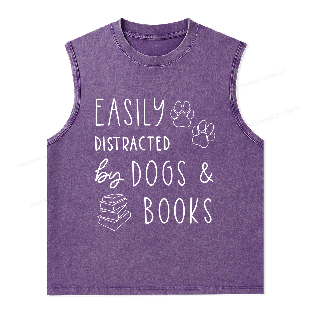 Pagewings Dogs And Books Unisex Washed Tank Top