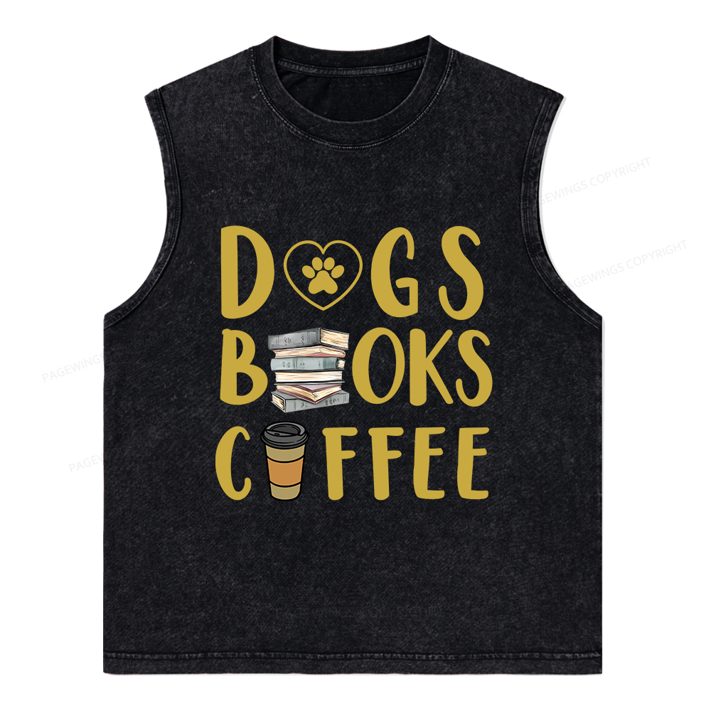 Pagewings Dogs Books Coffee Unisex Washed Tank Top