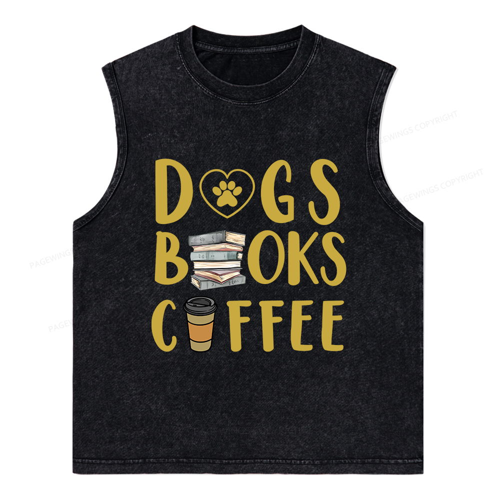 Pagewings Dogs Books Coffee Unisex Washed Tank Top