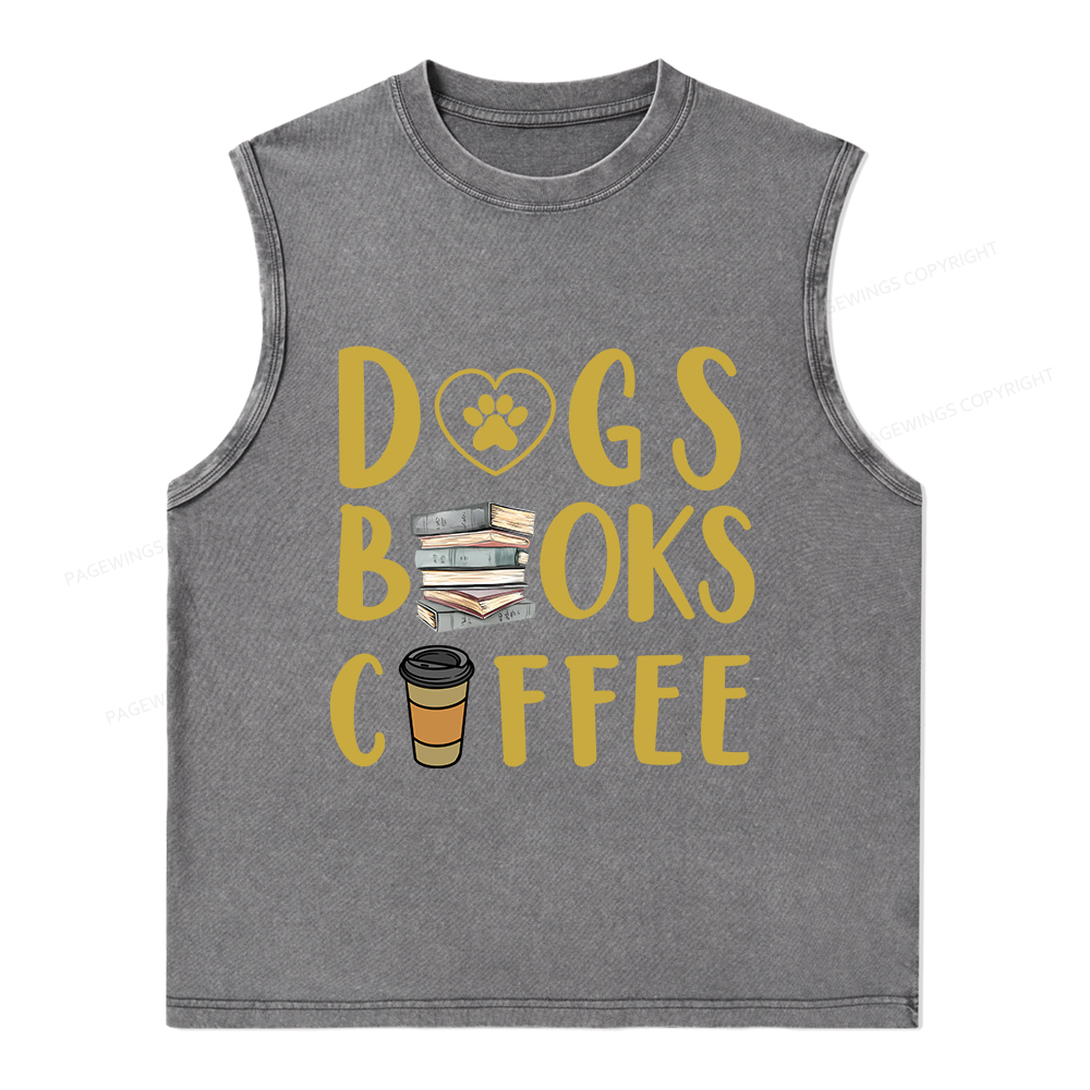 Pagewings Dogs Books Coffee Unisex Washed Tank Top