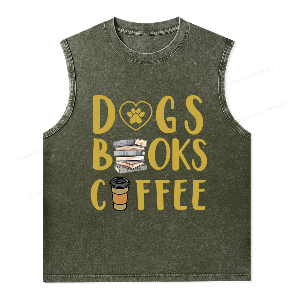 Pagewings Dogs Books Coffee Unisex Washed Tank Top