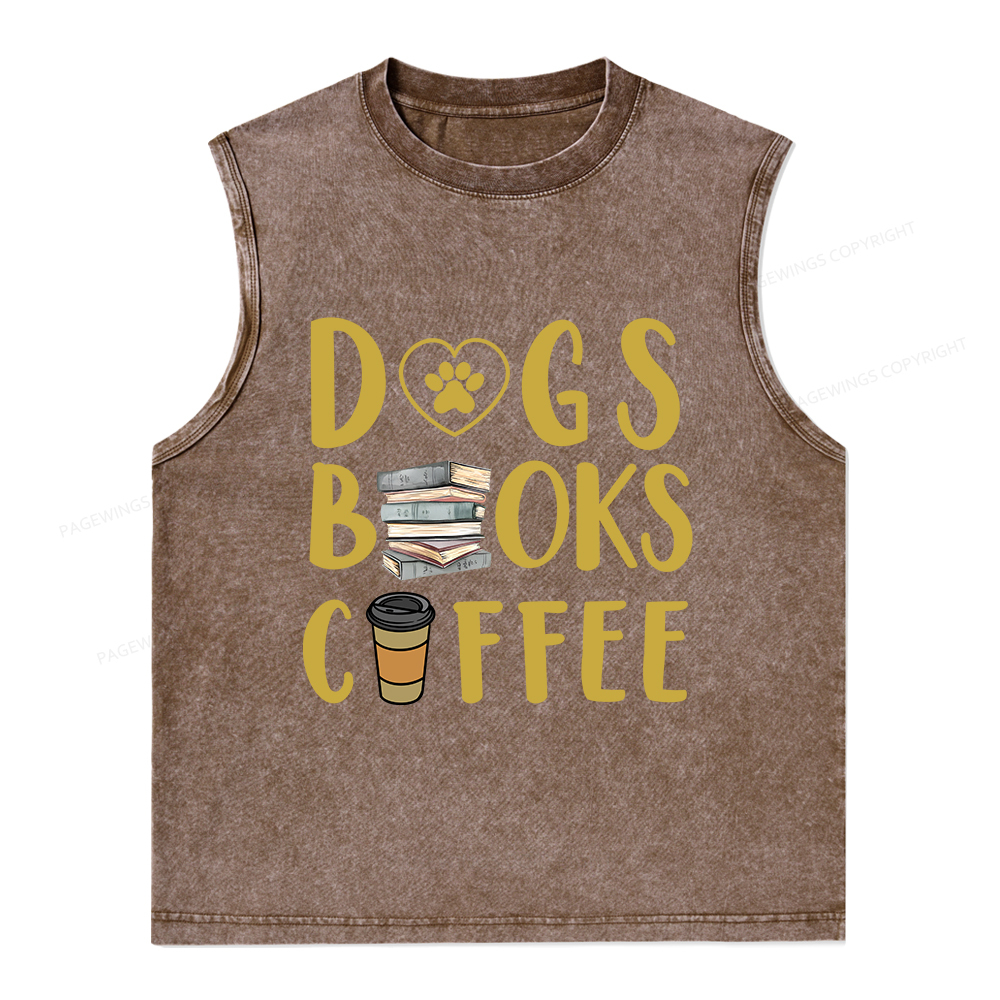 Pagewings Dogs Books Coffee Unisex Washed Tank Top