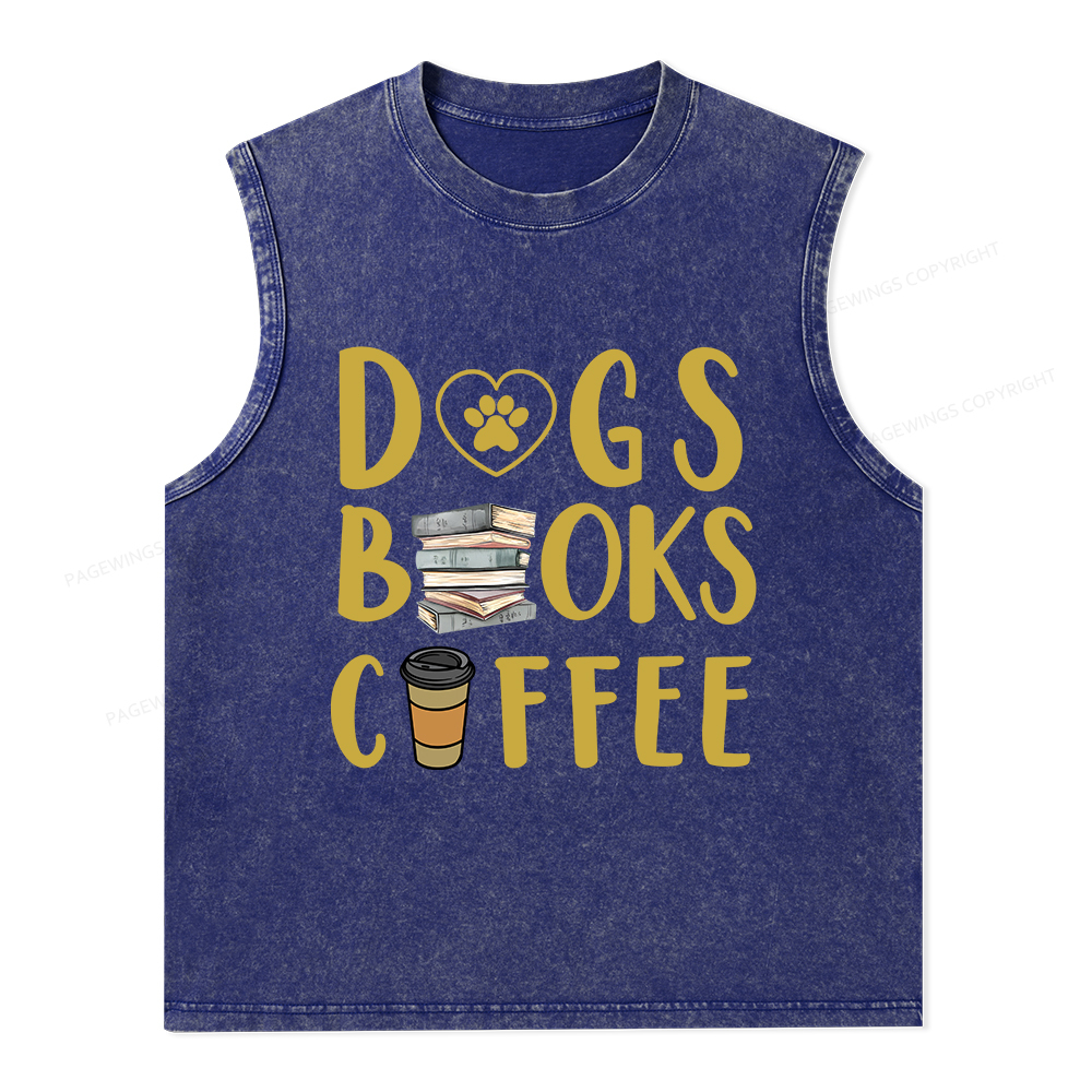 Pagewings Dogs Books Coffee Unisex Washed Tank Top