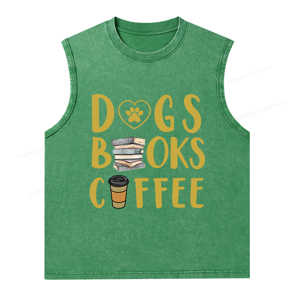Pagewings Dogs Books Coffee Unisex Washed Tank Top