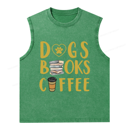 Pagewings Dogs Books Coffee Unisex Washed Tank Top