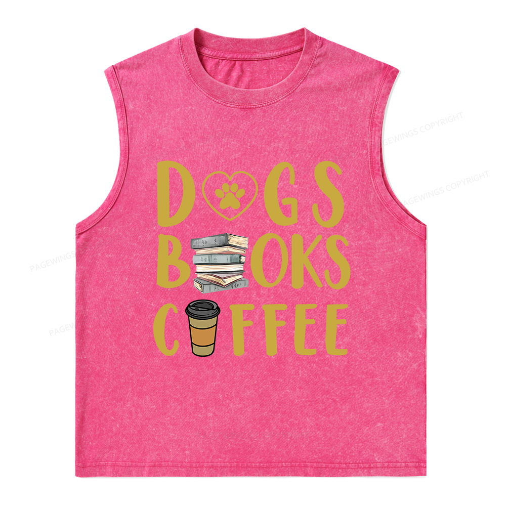 Pagewings Dogs Books Coffee Unisex Washed Tank Top