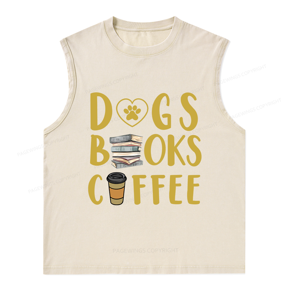 Pagewings Dogs Books Coffee Unisex Washed Tank Top