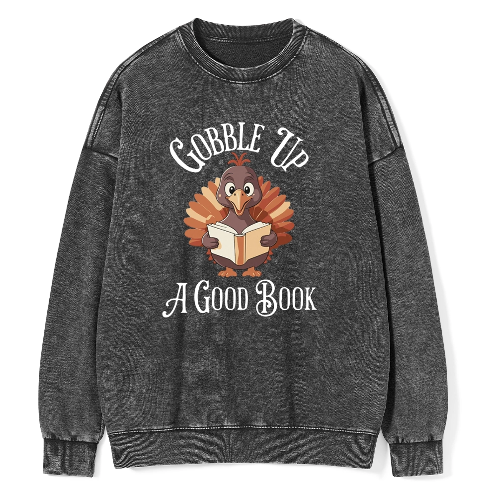 Pagewings Thanksgiving A Good Book  Unisex Washed Sweatshirt