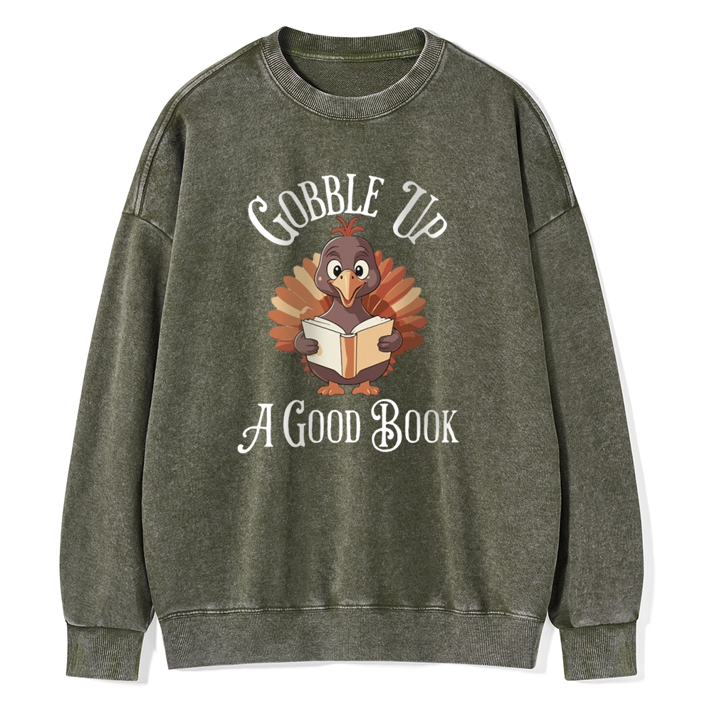 Pagewings Thanksgiving A Good Book  Unisex Washed Sweatshirt