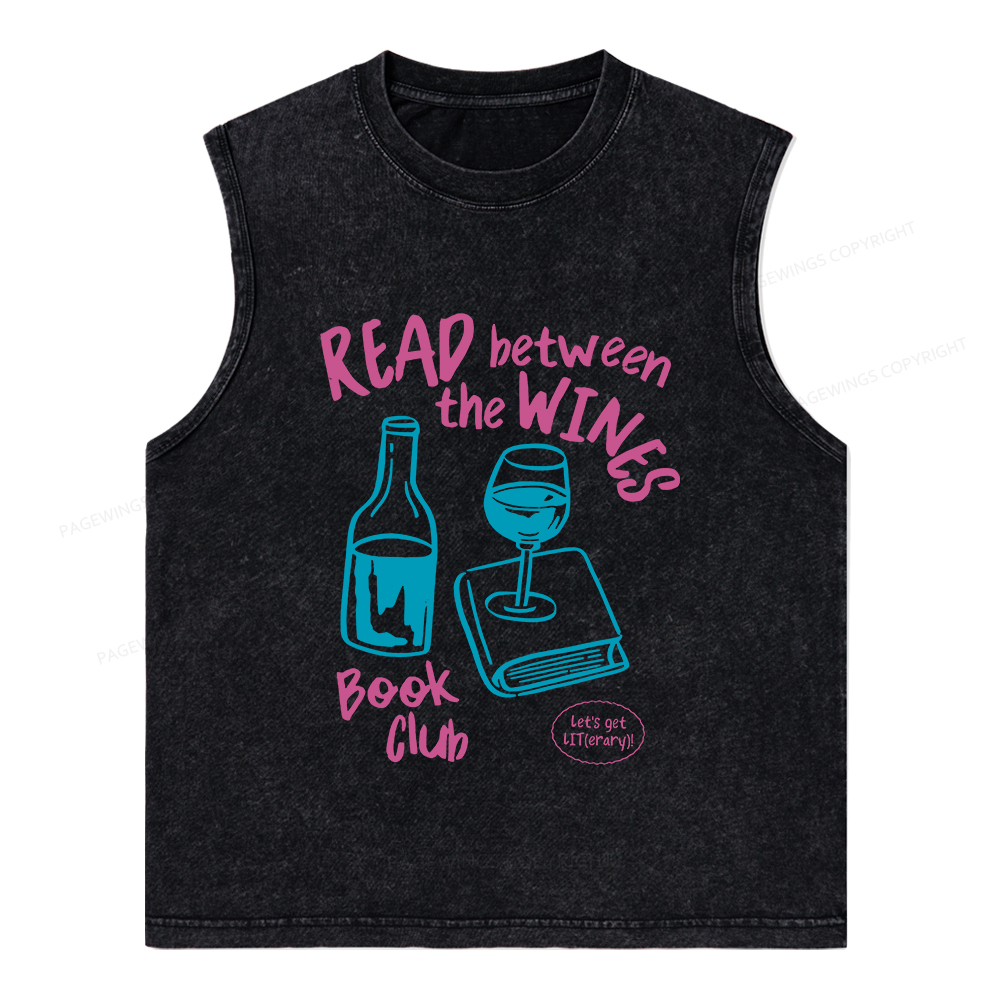 Pagewings Wine Lover Book Club Unisex Washed Tank Top