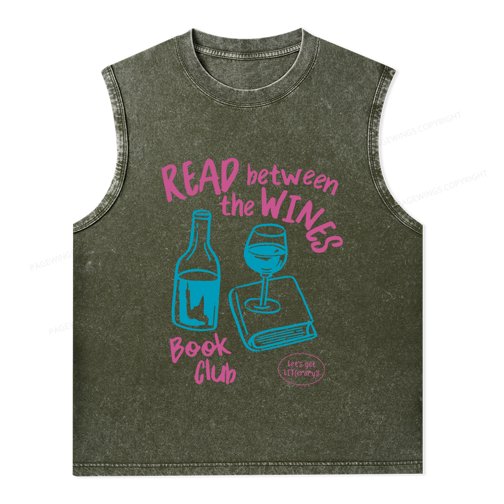 Pagewings Wine Lover Book Club Unisex Washed Tank Top