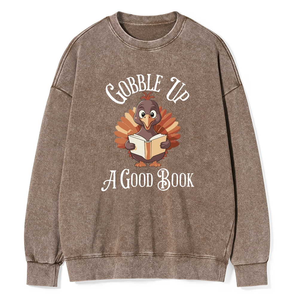 Pagewings Thanksgiving A Good Book  Unisex Washed Sweatshirt