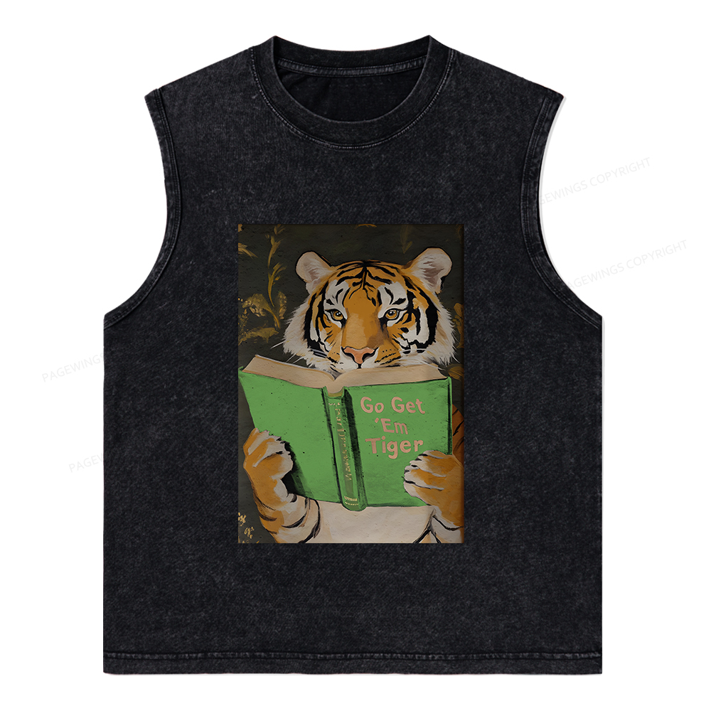 Pagewings Motivational Tiger Reading Unisex Washed Tank Top