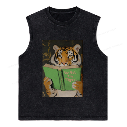Pagewings Motivational Tiger Reading Unisex Washed Tank Top