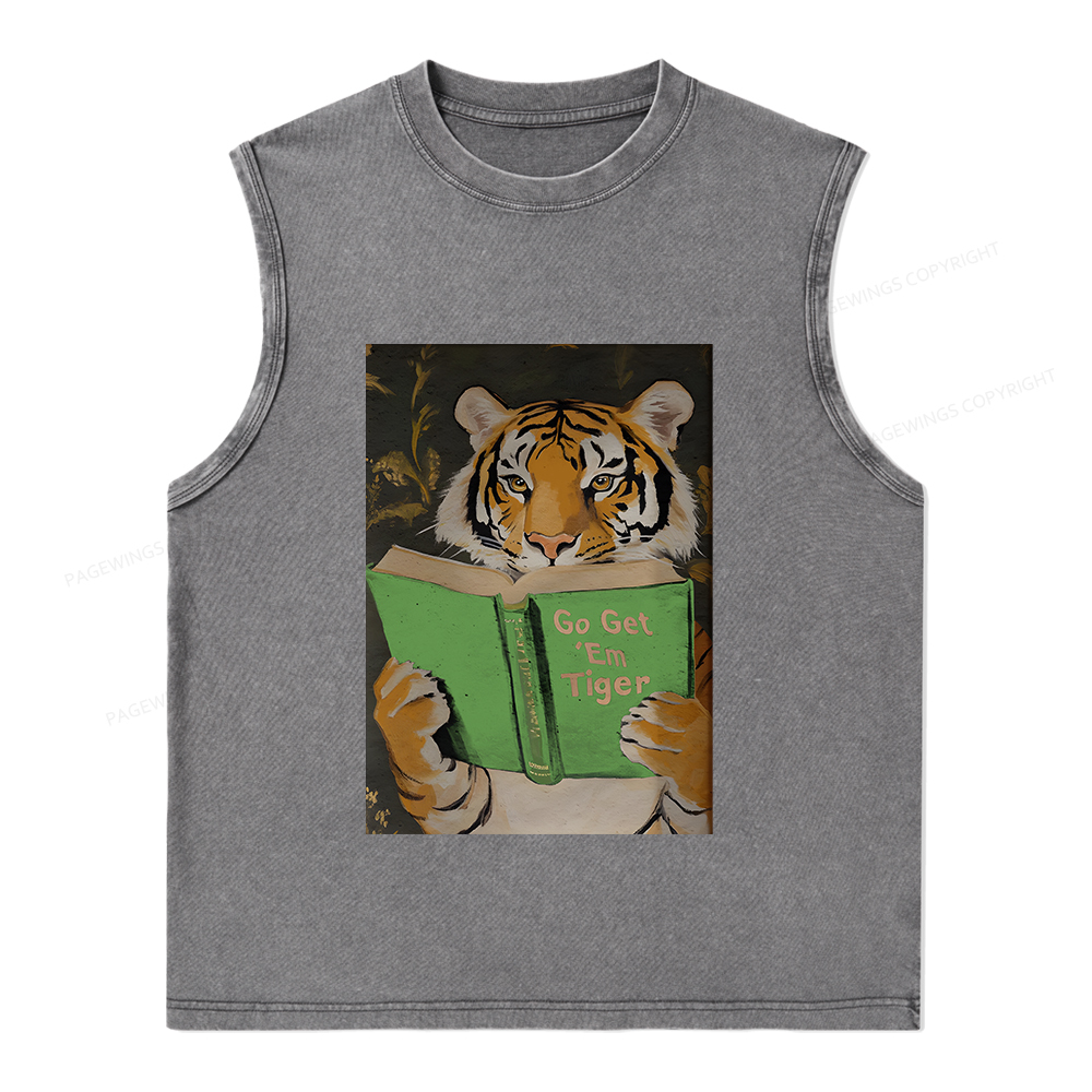 Pagewings Motivational Tiger Reading Unisex Washed Tank Top