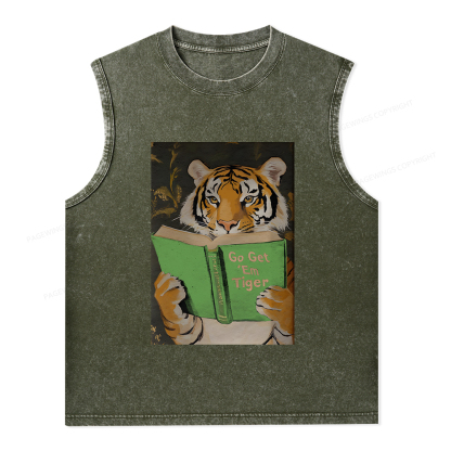 Pagewings Motivational Tiger Reading Unisex Washed Tank Top